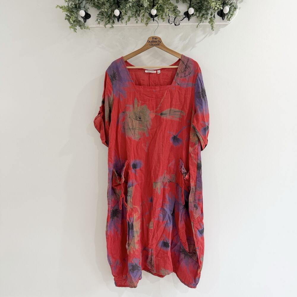 Cristina Vergani Made In Italy Lagenlook Linen Maxi Kaftan Dress Large CC artsy